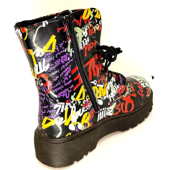 Kenzo Designer Womens NEW Graffiti Lace Up Combat Boots - Size 11M - New - Picture 2 of 7